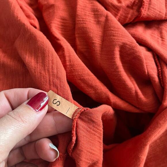 Mododoc burnout faux wrap drape tee shirt mini dress burnt orange Small NWOT - Picture 7 of 7